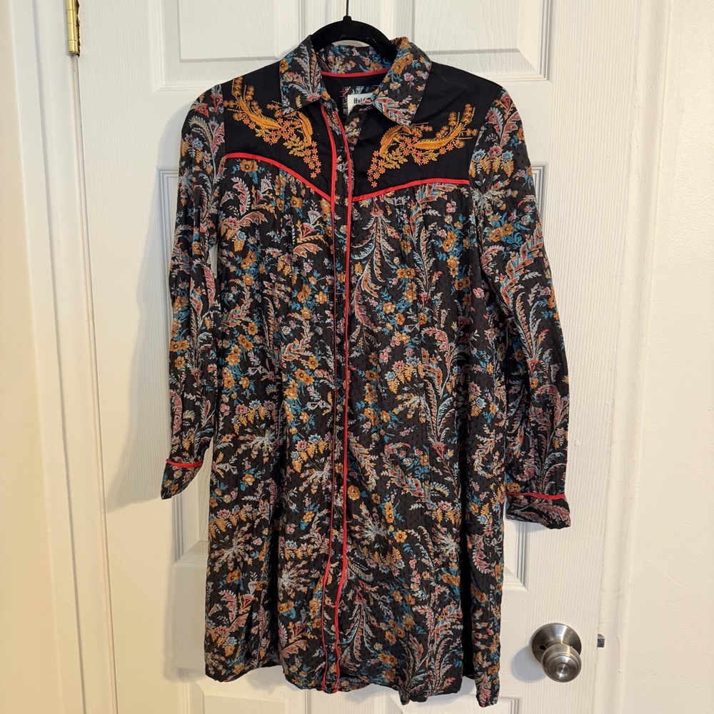 Holding Horses Anthropologie Floral Shirt Dress | Size 2 | Western Embroidered - Picture 2 of 7